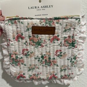 Laura Ashley Quilted Floral Cosmetic Pouch in Cream with Pink Accents